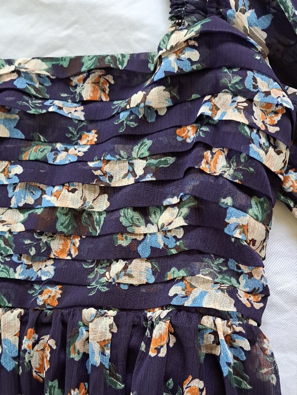 NWT LC Lauren Conrad Navy Floral Romantic Puff-Sleeve Midi Dress Garden Party M - Picture 5 of 16